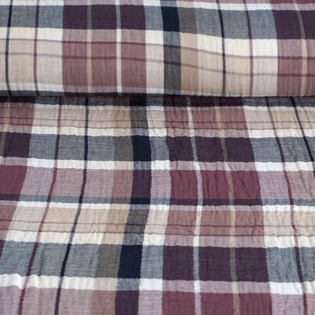 Musselin Double Gauze Karomuster violett beige